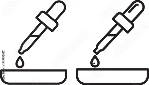 Dropper icon symbol with liquid drop and petri dish outline