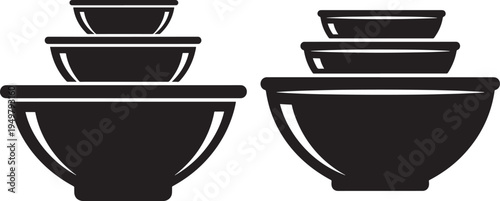 Stacking bowls silhouette icon set for cooking or serving food