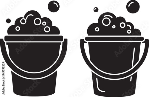 Bucket with soap bubbles silhouette icon