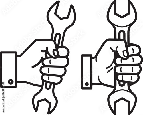 Wrench icon silhouette held by hands illustration