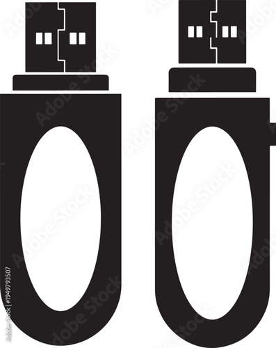 Usb flash drive memory stick icon silhouette set illustration