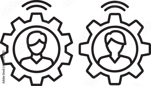 Smart user management gear icon silhouette network symbol set