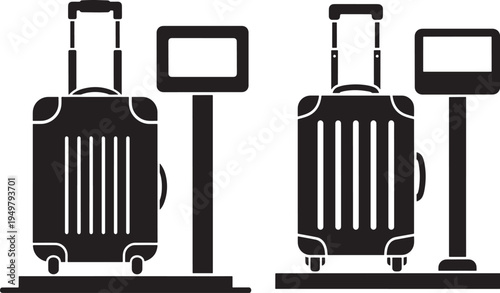 Two suitcase icons on weighing scales silhouette