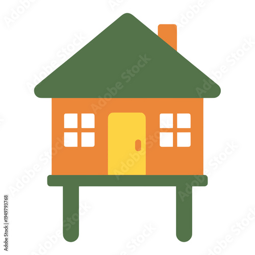 Orange House On Stilts Flat Icon