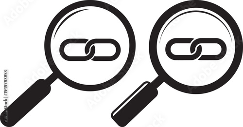 Two magnifying glasses searching for link icon