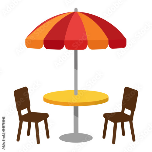Outdoor Table With Umbrella Vector Icon