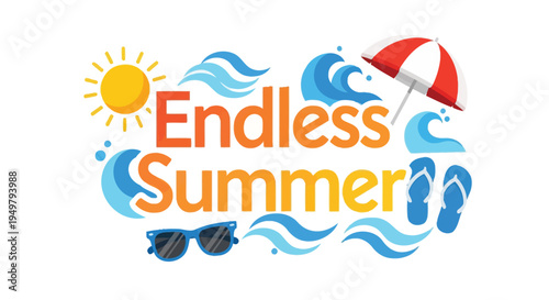 Endless Summer vector logo with summer icons