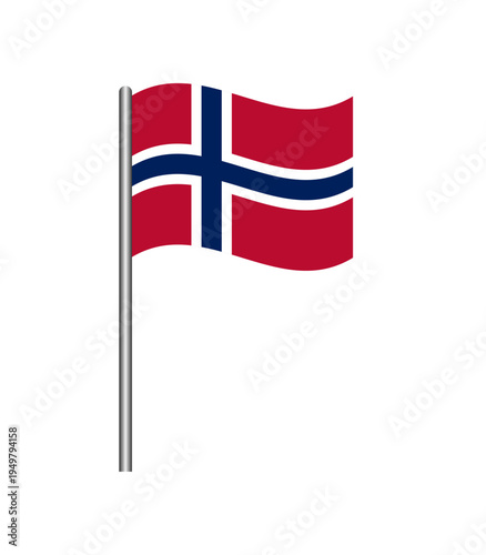 Vector illustration of the Norway flag waving on flagpole, isolated on white background. Perfect for design, educational, and patriotic projects