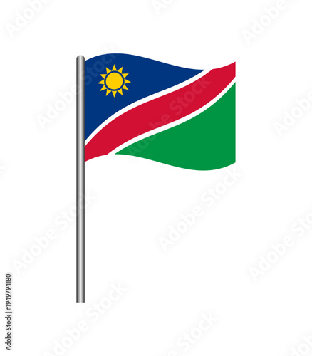 Vector illustration of the Namibia flag waving on flagpole, isolated on white background. Perfect for design, educational, and patriotic projects Free Download Vector illustration of the Namibia flag waving on flagpole, isolated on white background. Perfect for design, educational, and patriotic projects - GFXLoad