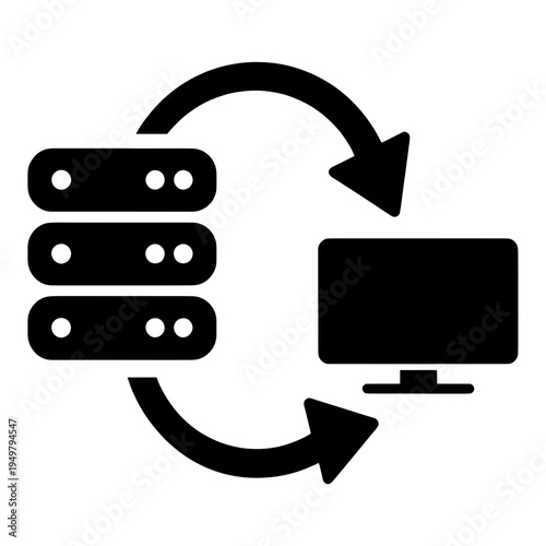 Server Rack And Monitor Sync Line Icon