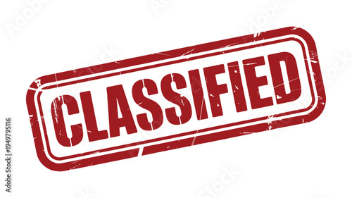 Classified stamp icon, official document approval and confidential label vector illustration, bold uppercase text with rectangular border, isolated on white background for office legal and security 