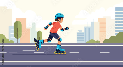 Person wearing protective gear rollerblading down a city street