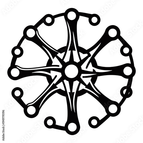 Symmetric Gear With Circles Vector Icon
