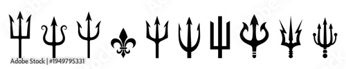 Trident Silhouette Icon Set – Mythology Trident Spear Symbol Vector Collection.