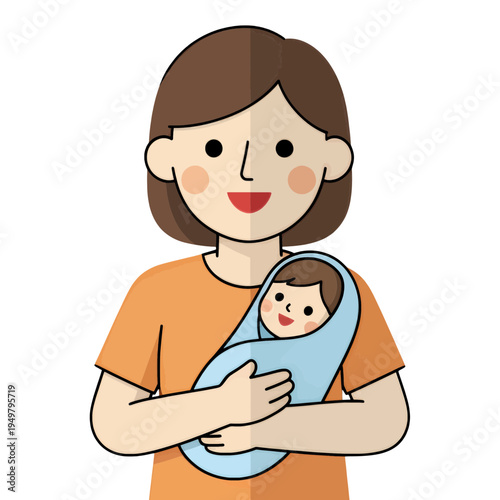 Woman Holding Swaddled Baby Flat UI Icon