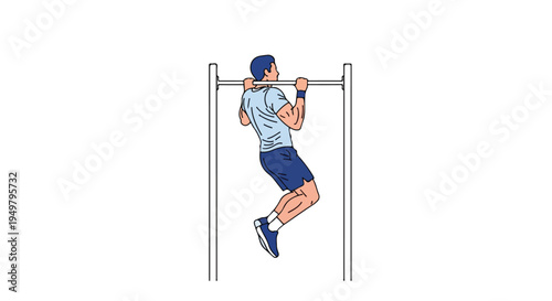 Muscular man performing a pull-up exercise on a horizontal bar