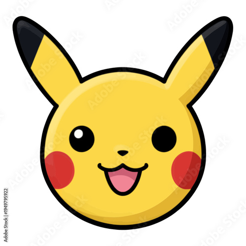 Yellow Electric Mouse Face With Red Cheeks Flat UI Icon