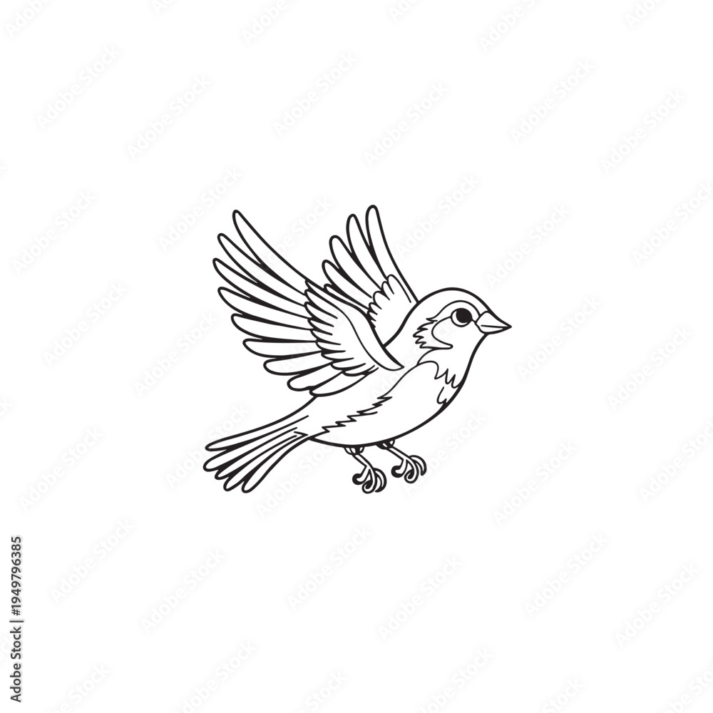 Fototapeta premium Soaring Sparrow: An artistic illustration captures a sparrow in mid-flight, wings outstretched, representing the essence of freedom and the beauty of avian life.
