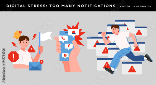 Man overwhelmed by digital notifications