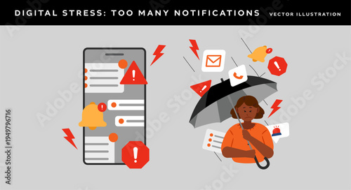 Black woman shielding from digital notifications with umbrella
