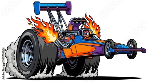 Wallpaper Mural Colorful drag racing car with flames burnout cartoon illustration Torontodigital.ca