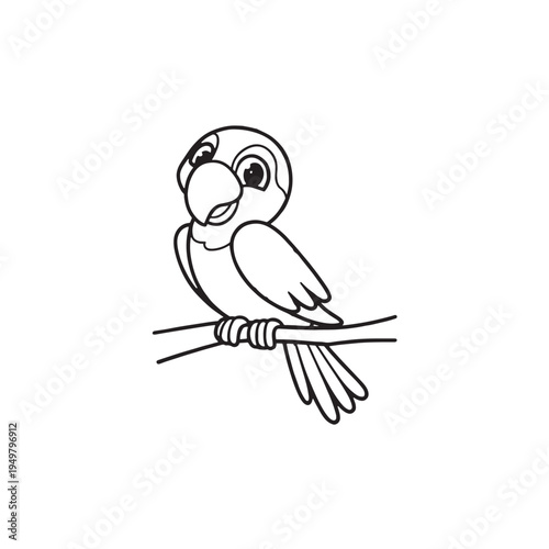 Parrot Illustration: A charming parrot perches serenely on a branch, its outlined features inviting a world of color and imagination.