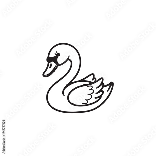 Elegant Swan Line Art: This minimalist, graceful illustration showcases a serene swan with a curved neck and delicate lines, perfect for adding a touch of sophistication.