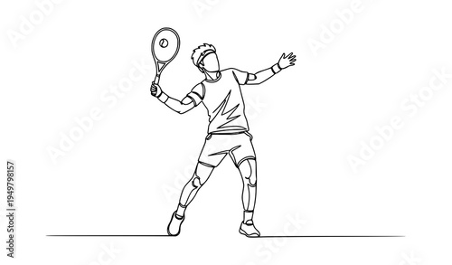 Agile tennis player hitting ball continuous line minimalist vector icon illustration