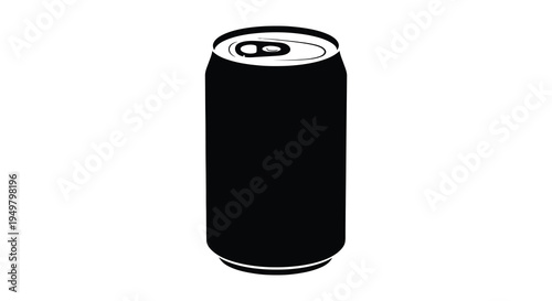 A stark black silhouette of a standard aluminum beverage can against a white backdrop silhouette