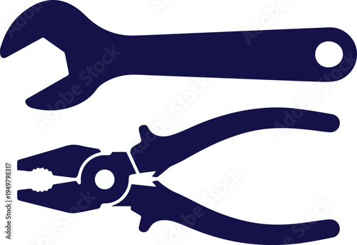 Construction tools outline icon set. Hand and power tool collection for DIY, repair, and carpentry. Vector illustration of hammer, drill, saw, wrench, and toolbox symbols.