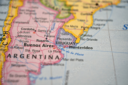 Uruguay Close Up Macro World Map Bokeh Background Geographic Image