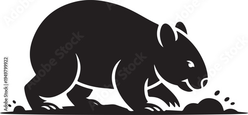 Black Silhouette Wombat Digging in Dirt Icon with Black And White