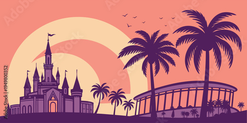 Anaheim Sunset Skyline Illustration with Colorful Gradient Sky