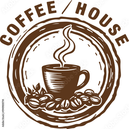 Premium coffee shop logo. Cafe mug icon. Latte symbol. Espresso hot coffee cup sign. cappuccino emblem. Vector illustration.