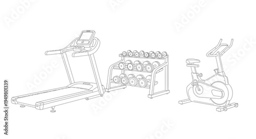 Set of 3 gym equipment icons vector, fitness symbols
