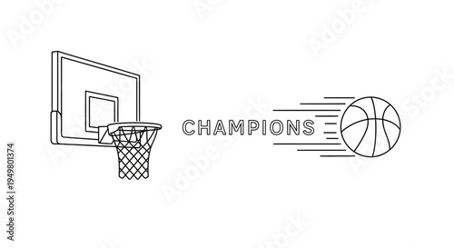 Vector illustration of basketball hoop and ball with Champions text