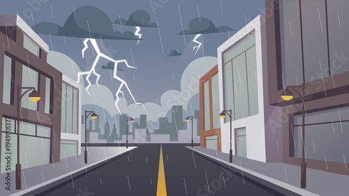 Vászonkép City Street During Thunderstorm