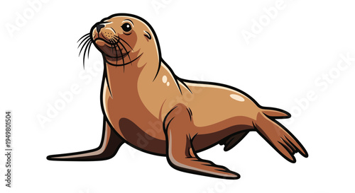 Cute Cartoon Sea Lion Illustration - Adorable Marine Mammal Animal