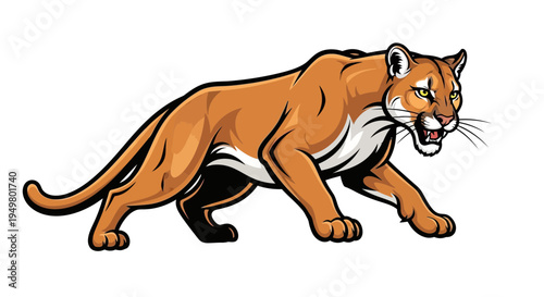 Aggressive Mountain Lion Roaring, Wild Cat Vector Illustration