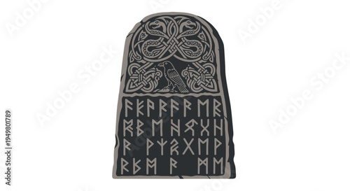 Ancient Viking Rune Stone with Raven and Celtic Knotwork