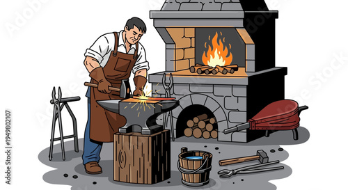 Blacksmith Working Metal in Forge