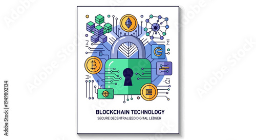 Blockchain Technology Secure Decentralized Digital Ledger Padlock Network