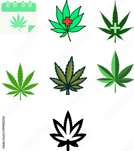 undefined icon bundle of cannabis leaves health-related graphics green nature elements digital design