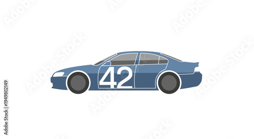 Blue Sedan Car Number 42 Flat Design Icon