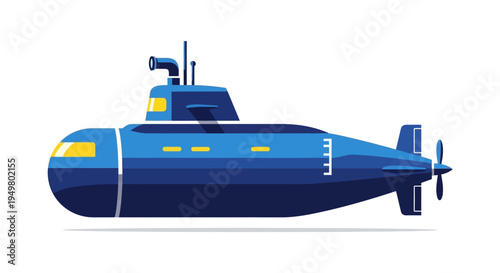 Blue Submarine Illustration - Underwater Exploration Vehicle