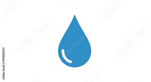 Blue water drop icon with reflection on white background, clean liquid symbol