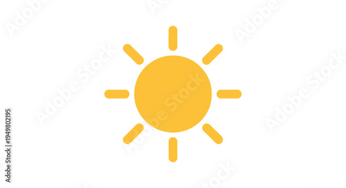 Bright Yellow Sun Icon with Rays on White Background