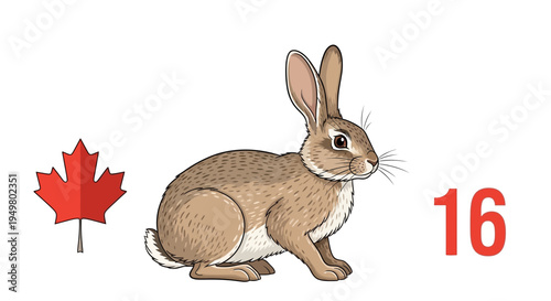 Canadian Rabbit with Maple Leaf and Number 16