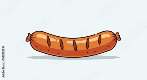 Cartoon Sausage with Grill Marks, Isolated on Light Blue Background