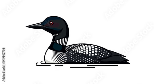 Common Loon Bird Illustration on White Background, Wildlife Art